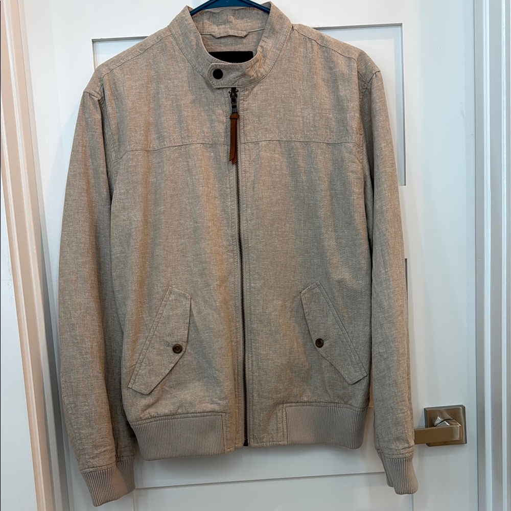 Tan Lightweight Bomber Jacket with Stand-Up Collar